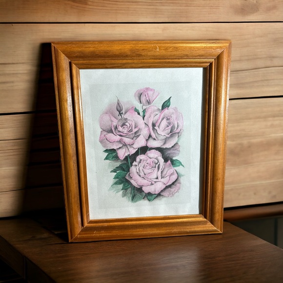Vtg Framed 'Roses' Signed by Artist in Pencil 10”x12.5” MCM - Picture 1 of 9
